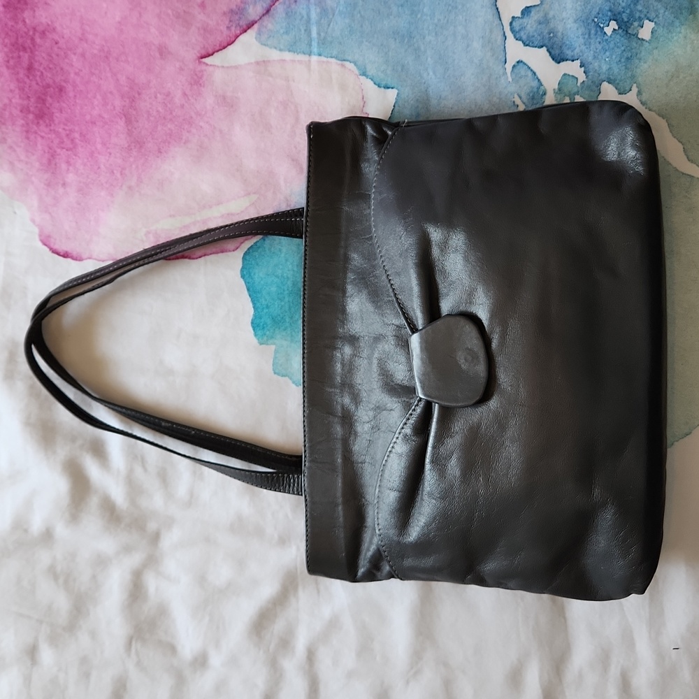 Canadian made dark grey vintage leather handbag